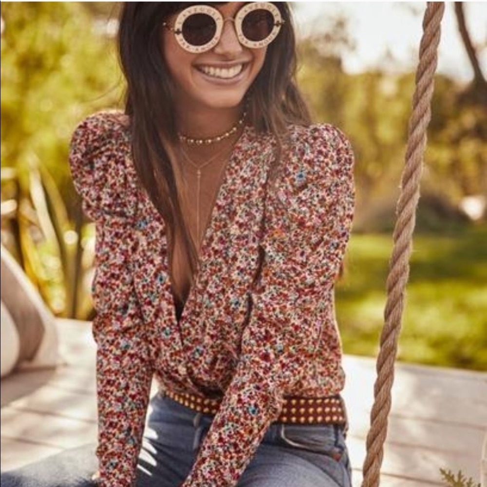 AFRM Nora bodysuit in red ditzy